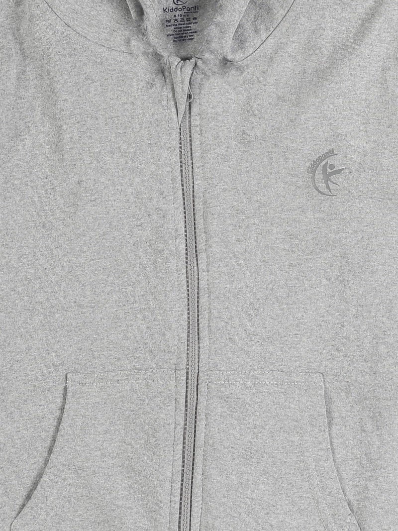 KiddoPanti Boys & Girls Kids Solid Full Sleeve Zip Front Open Hooded Sweatshirt, Grey Melange, 3-4Y - Image 4