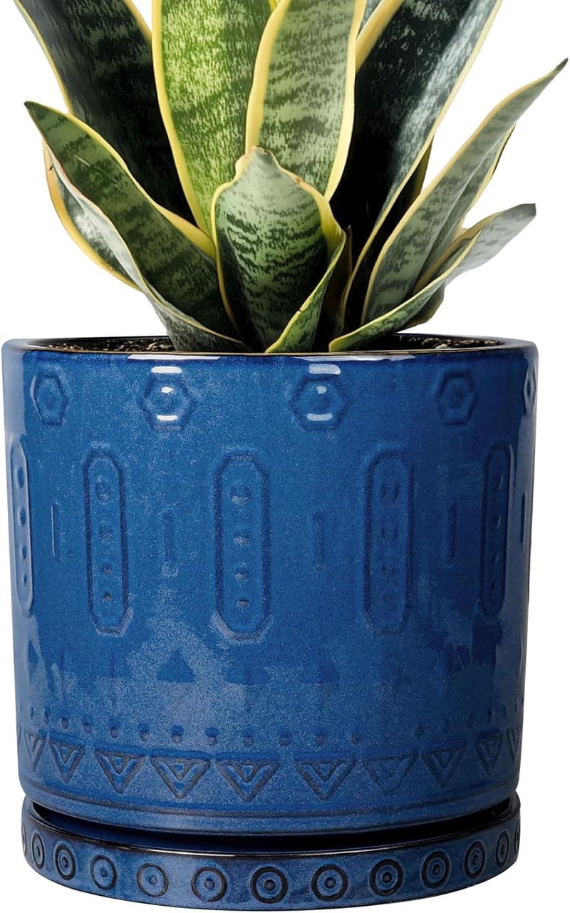 Eightpot 6 Inch Plant Pot - Ceramic Planter for Outdoor Plants Indoor Plant Pot with Drainage Holes and Saucer Succulent Pot Modern Round Flower Pot for House Room Decor Blue - Image 1