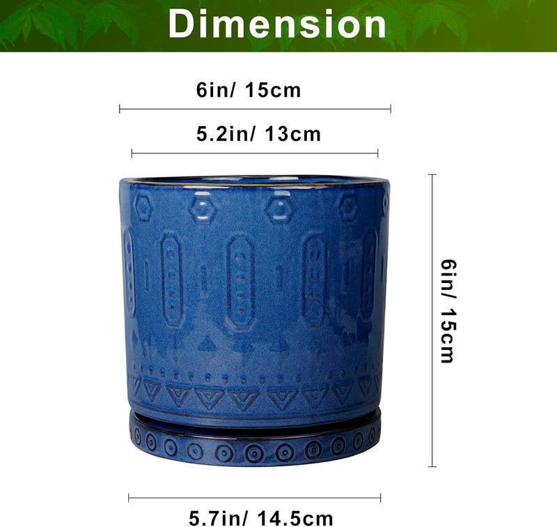 Eightpot 6 Inch Plant Pot - Ceramic Planter for Outdoor Plants Indoor Plant Pot with Drainage Holes and Saucer Succulent Pot Modern Round Flower Pot for House Room Decor Blue - Image 3