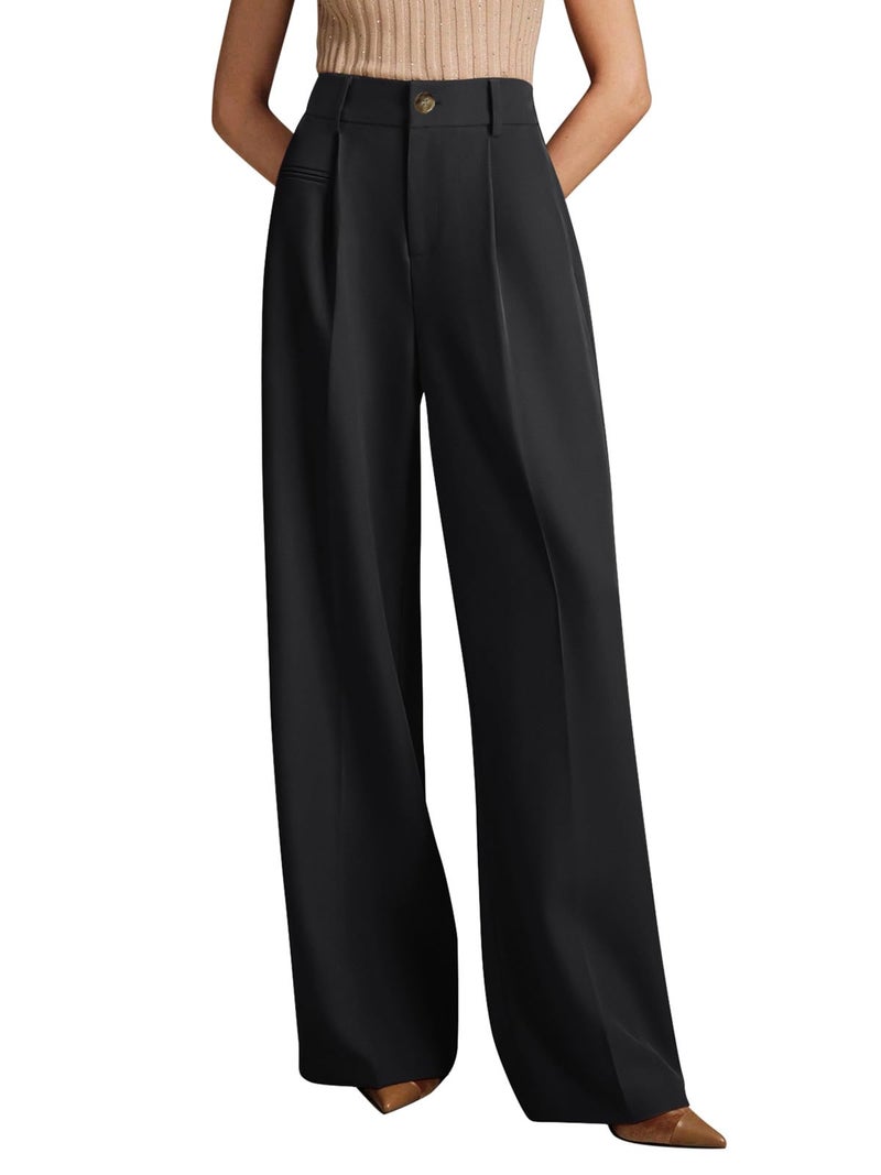 NIMIN Women Wide Leg Dress Pants High Waisted Work Trousers Black Business Casual Outfits 2026 Summer Palazzo Slacks with Pockets - Image 2