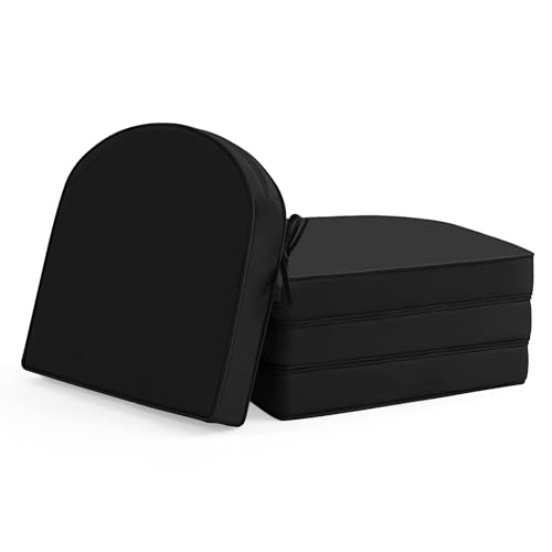 Summsun Outdoor Chair Cushions Set of 4 Waterproof Fade Resistant Patio Furniture Cushions 17 x 16 x 2 Inch Non Slip Round Corner Seat Cushion Pads with Removable Cover for Garden Yard Lawn Black - Image 1
