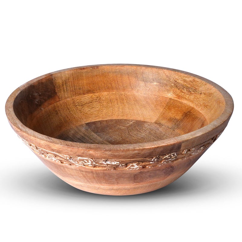 وعاء خشبي كبير من الياسمين بتشطيب أبيض 12 × 45 × 11 خشب المانجو وعاء زخرفي للخضروات والفواكه والمزيد وعاء تقديم خشبي مصنوع يدويًا مع 3 وسادات من اللباد زينة منزلية حديثة ريفية