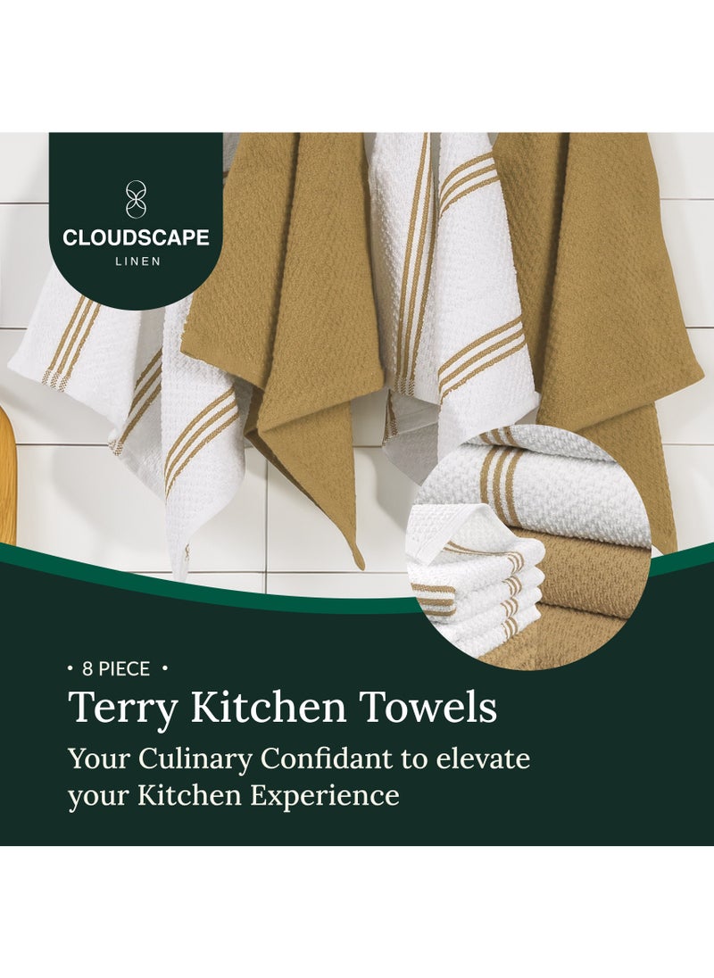 Cloud Scape Linen Terry Kitchen Towel and Dish Cloth Set-Pack of 8,Super Absorbent, Quick Drying Hand Towels, Beige  - Image 2