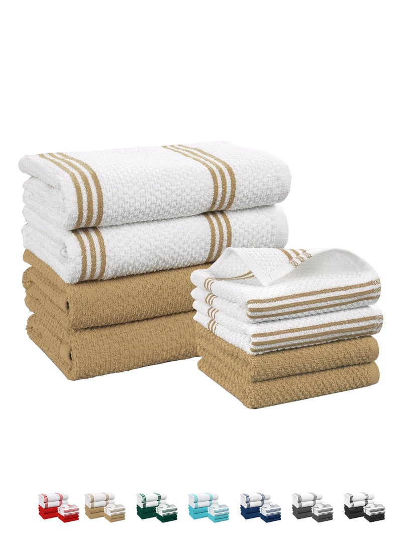 Cloud Scape Linen Terry Kitchen Towel and Dish Cloth Set-Pack of 8,Super Absorbent, Quick Drying Hand Towels, Beige  - Image 1