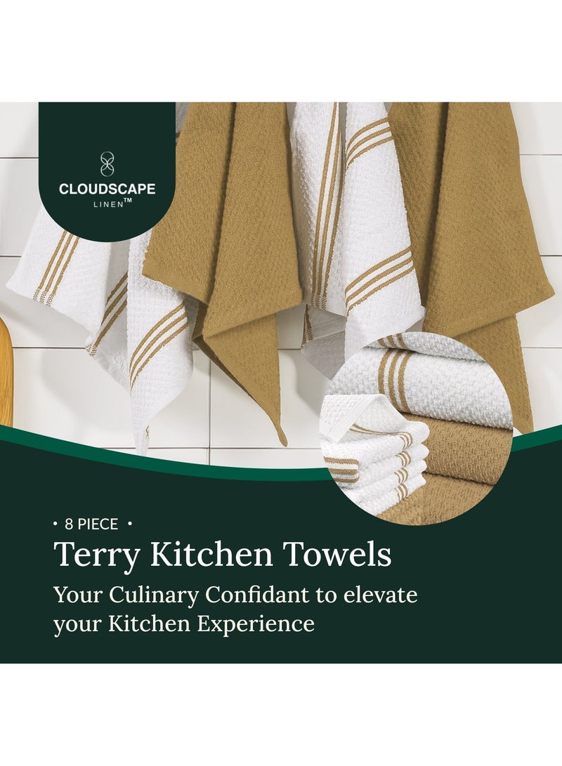 كلاود سكيب لينين طقم مناشف مطبخ وأطباق من قماش تيري - عبوة من 8 قطع، فائقة الامتصاص، سريعة الجفاف، بيج - Image 3