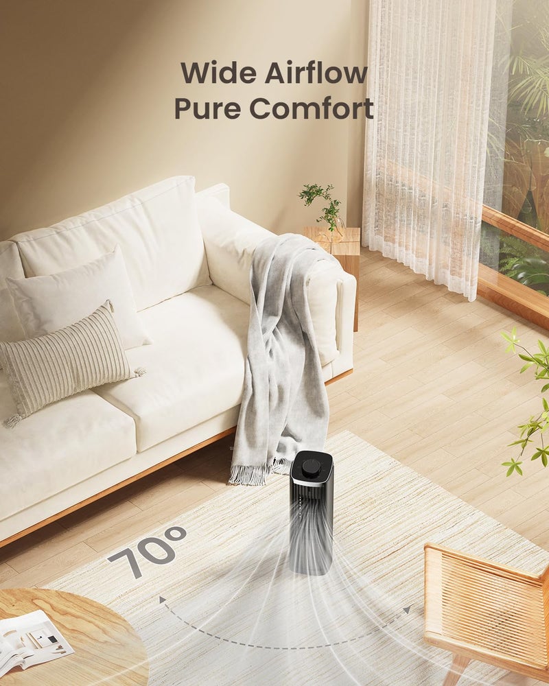 PNTCK Fan for Bedroom, 13" Tower Fan, 3 Speeds Max 23ft/s, 70Â° Oscillating Desk Fan, Bladeless Standing Fan, Portable Fans, 2025 New Cooling Fans for Office, Home - Image 5