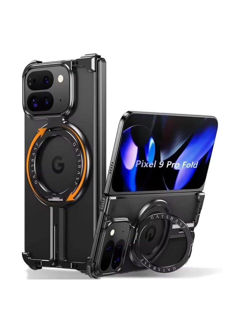 Metal Frameless Case Compatible with Google Pixel 9 Pro Fold with 360° Rotatable Stand Magnetic Stand - Image 1