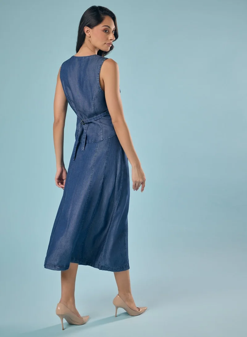 Zigzag Tencel Front Buttoned Skirt
