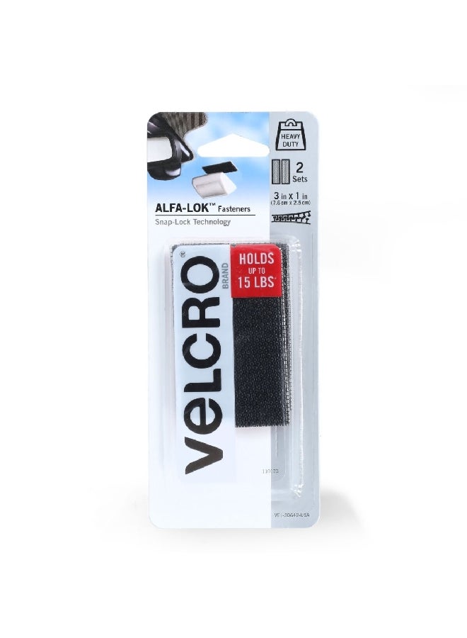 Velcro 2-Piece Alfa-Lok Fastener Strips with Snap-Lock Technology Black 3 x 1 Inch VEL-30642-USA - Image 1