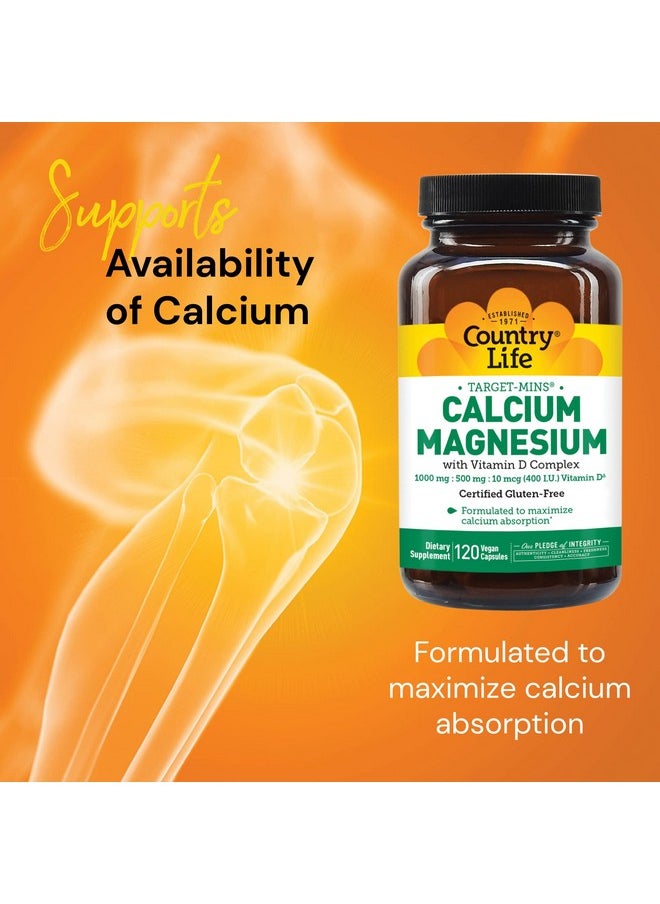 Country Life Targetmins Calcium Magnesium With Vitamin Dcomplex 1000Mg/500Mg/10Mcg 120 Vegan Capsules Certified Gluten Free Certified Vegan Verified Nongmo Verified  - Image 4