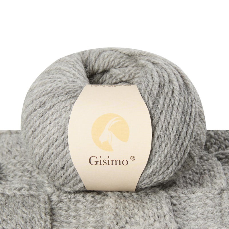 Gisimo 100% Merino Wool Yarn, 3-Ply Luxurious and Soft Yarn for Hand Knitting & Crocheting (Light Gray,1Ball) - Image 1