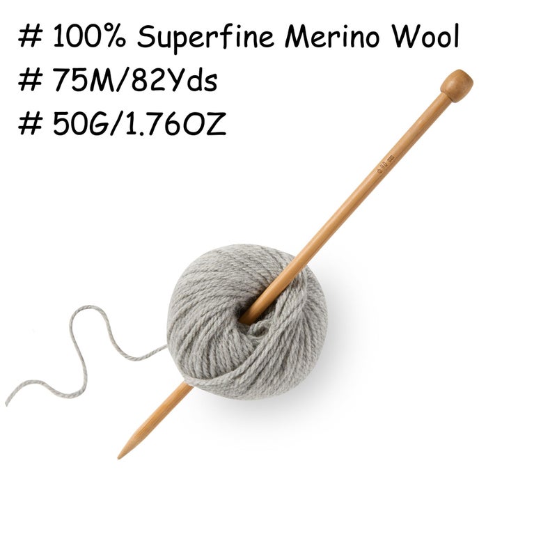 Gisimo 100% Merino Wool Yarn, 3-Ply Luxurious and Soft Yarn for Hand Knitting & Crocheting (Light Gray,1Ball) - Image 3