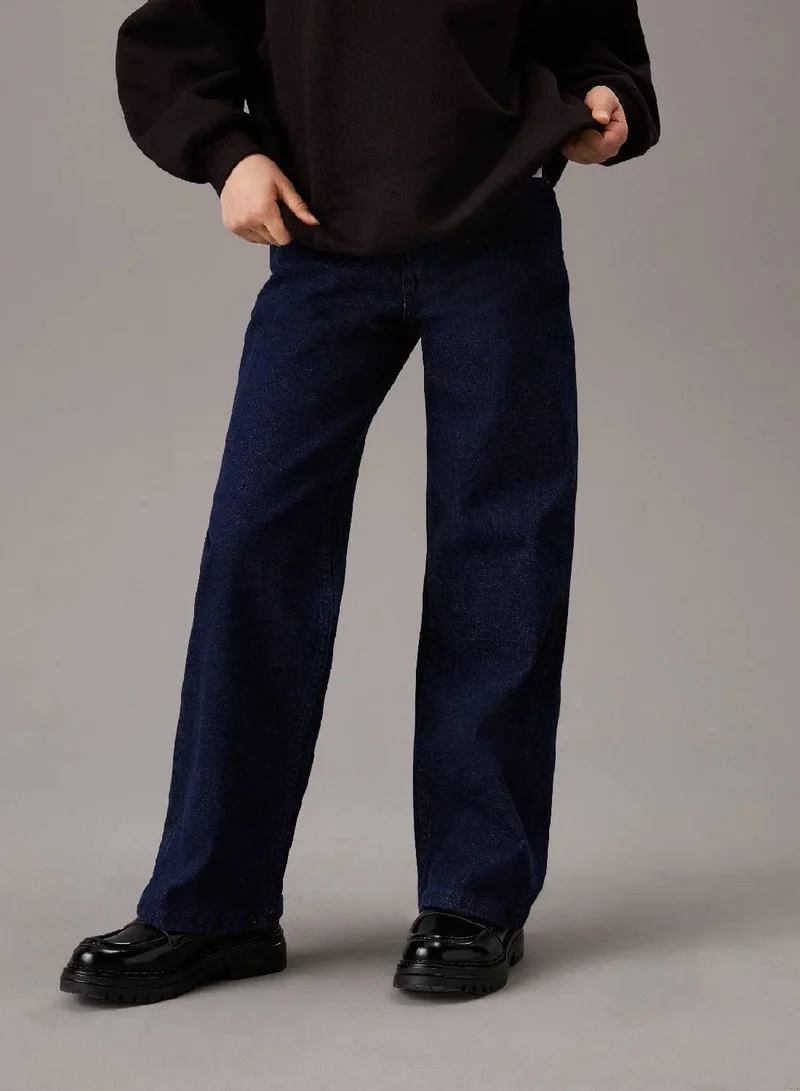 كالفن كلاين جينز بنطال جينز بخصر مرتفع وقصة ساق واسعة