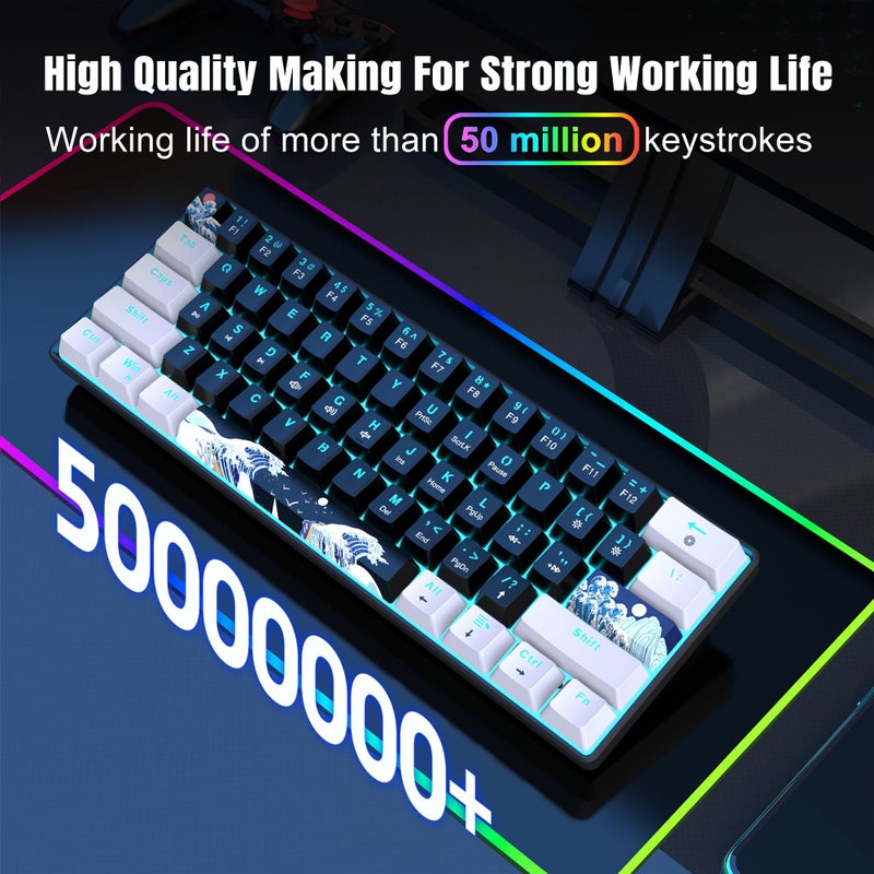 60 Percent Mechanical Gaming Keyboard Red Black Blue Switch Compact Portable Gamer Keyboard With Sea Blue Backlit - Image 5
