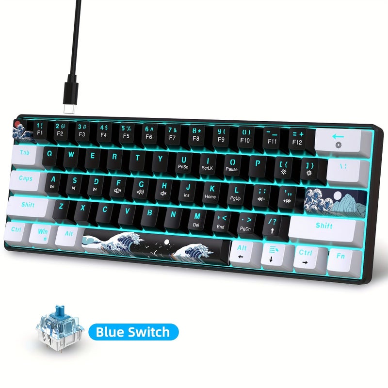 60 Percent Mechanical Gaming Keyboard Red Black Blue Switch Compact Portable Gamer Keyboard With Sea Blue Backlit - Image 4