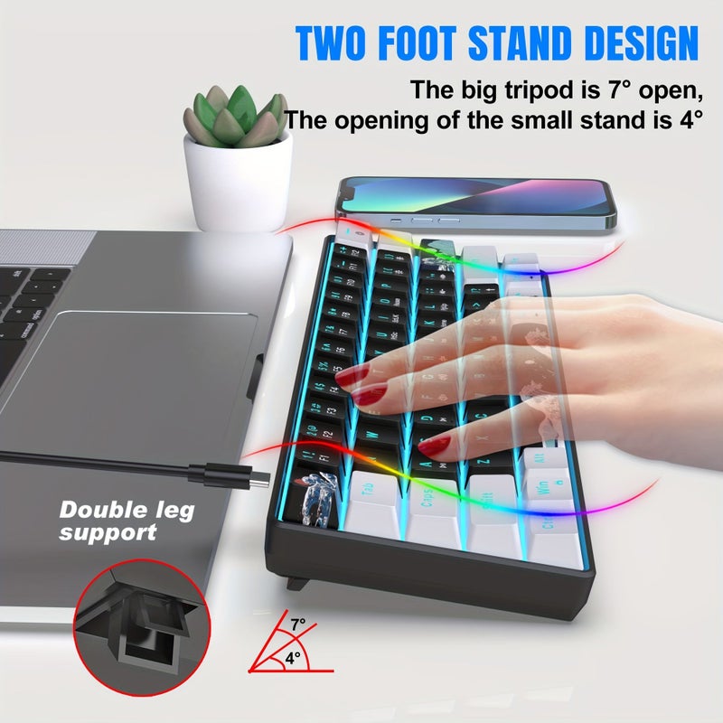 60 Percent Mechanical Gaming Keyboard Red Black Blue Switch Compact Portable Gamer Keyboard With Sea Blue Backlit - Image 2