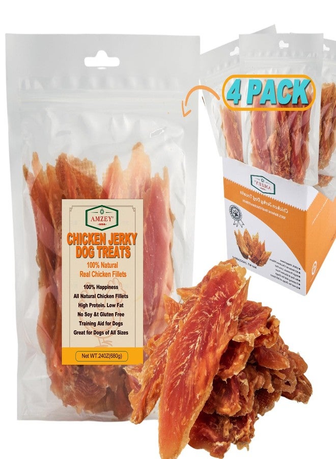 Amzey Chicken Jerky Dog Treats 24 OZ, 4 Resealable Bags, Real Chicken, Grain Free High Protein, Dental Health Support Dog Snacks, for Large & Small Dogs, Canine Chews - Image 1