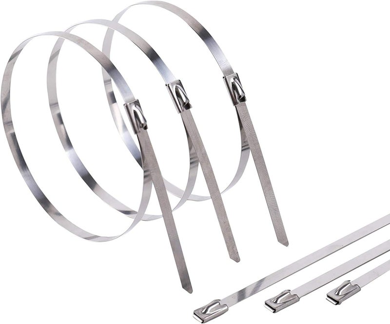 ADD GEAR Stainless Steel (316) Self-Locking Cable Zip Ties Exhaust Wrap Multi-Purpose DIY Locking Cable Metal Zip Ties - (200 mm / 8 inches) (20) - Image 1