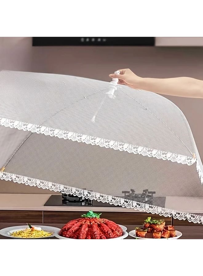 غطاء طعام مستطيل أبيض شبكي 19.69x15.75 بوصة، قابل للطي، قابل للغسل، واقٍ من الحشرات، غطاء أطباق وقائي للمطبخ المنزلي، شبكة مانعة للذباب - Image 5