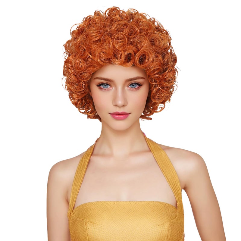 Elaine Fluffy Curly Short Wig Synthetic Party Halloween Cosplay Costume Wigs for Women (Orange Red) - Image 1