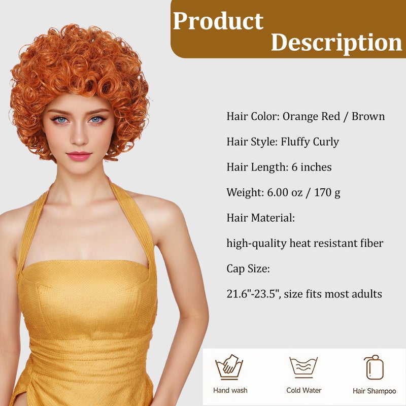 Elaine Fluffy Curly Short Wig Synthetic Party Halloween Cosplay Costume Wigs for Women (Orange Red) - Image 2