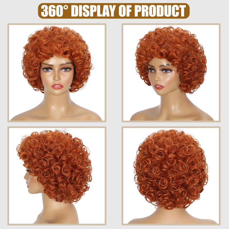 Elaine Fluffy Curly Short Wig Synthetic Party Halloween Cosplay Costume Wigs for Women (Orange Red) - Image 5