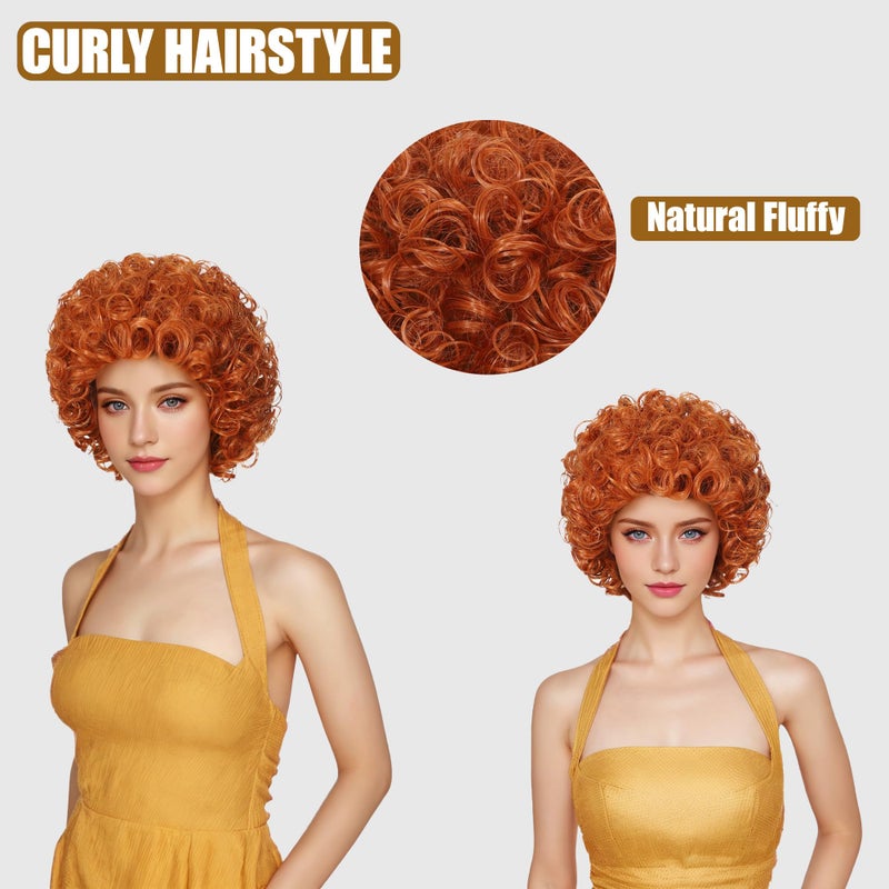 Elaine Fluffy Curly Short Wig Synthetic Party Halloween Cosplay Costume Wigs for Women (Orange Red) - Image 4