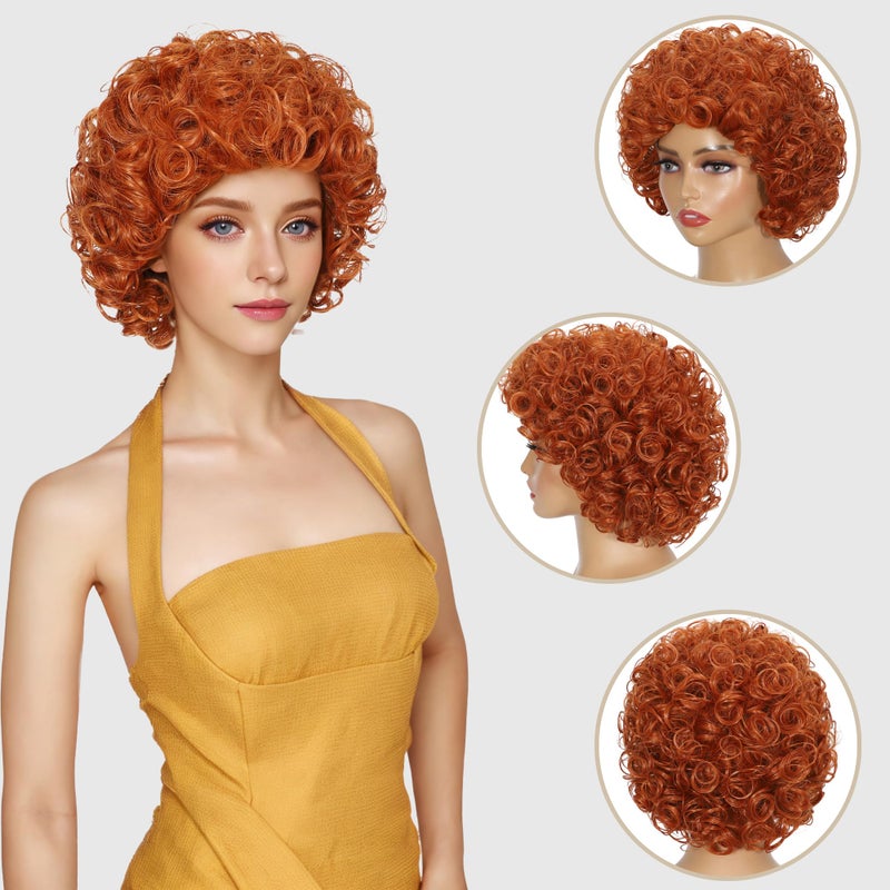 Elaine Fluffy Curly Short Wig Synthetic Party Halloween Cosplay Costume Wigs for Women (Orange Red) - Image 3
