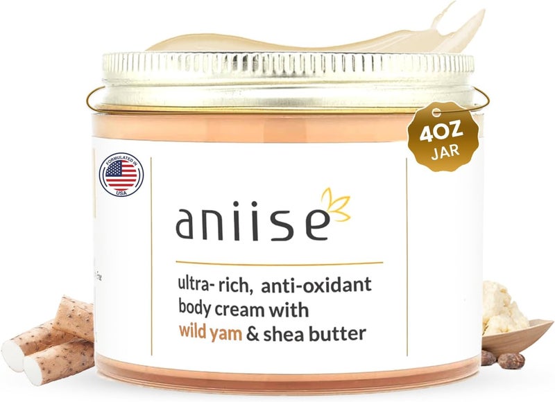 aniise Wild Yam Antioxidant Body Cream with Shea Butter - Specially Formulated to Ease Menopausal and Menstrual Discomfort - Deeply Moisturizes, and Hydrates The Skin - Natural Vegan Body Cream - 4.0 Oz