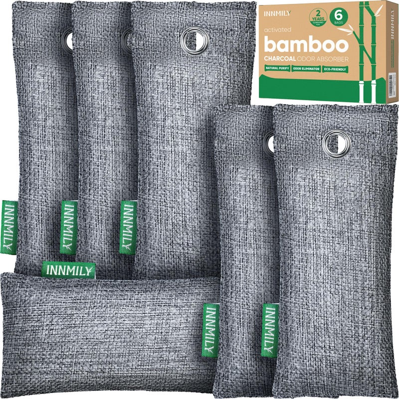 Innmily Activated Charcoal Odor Absorber, 6 Pack Natural Shoe Odor Eliminator, Bamboo Charcoal Air Purifying Bags, Sneaker Deodorizer and Moisture Absorbers for Clean Footwear, Shoe Odor Remover - Image 1