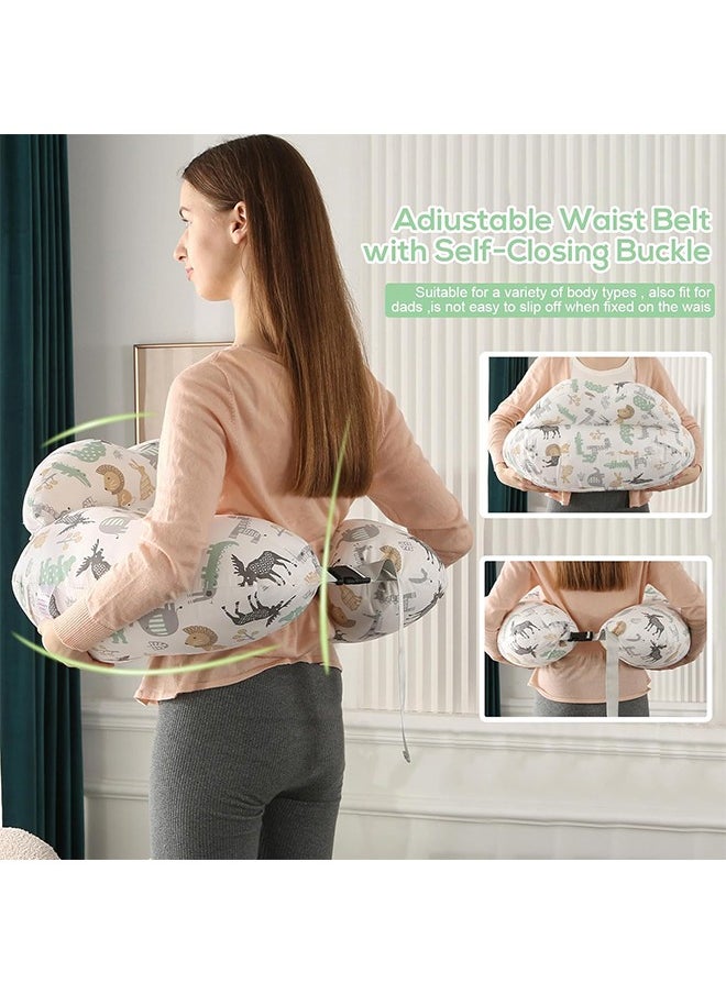 Nursing Pillow for Breastfeeding Baby, Multifunctional Breast Feeding Pillow with Adjustable Waist Strap and Safety Fence, 100% Cotton Removable Pillowcase, Animal Pattern
