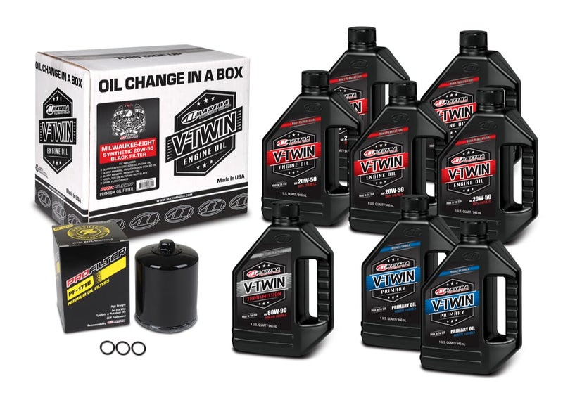Maxima V-Twin Oil Change Kit Synthetic w/Black Filter, Milwaukee-Eight - Image 2