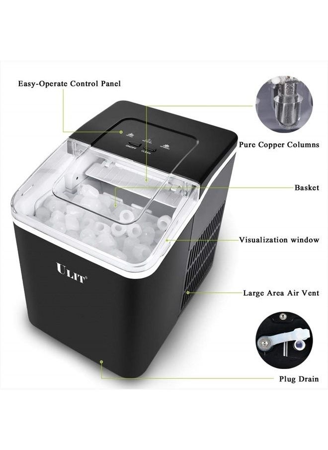 ULIT Portable Ice Maker,Ice Maker Machine for Countertop, Self-Cleaning Function Ice Cube Maker,Make 26 lbs Ice in 24 hrs, 9 Ice Cubes Ready in 8 Minutes,with Ice Scoop and Basket(Black)  - Image 4