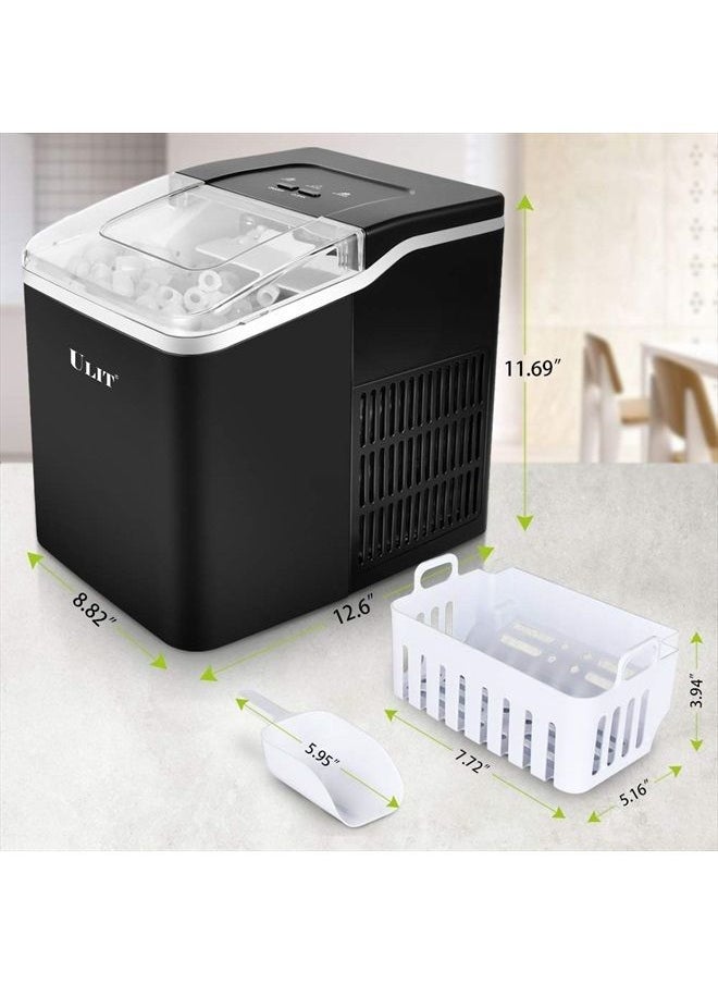 ULIT Portable Ice Maker,Ice Maker Machine for Countertop, Self-Cleaning Function Ice Cube Maker,Make 26 lbs Ice in 24 hrs, 9 Ice Cubes Ready in 8 Minutes,with Ice Scoop and Basket(Black)  - Image 3