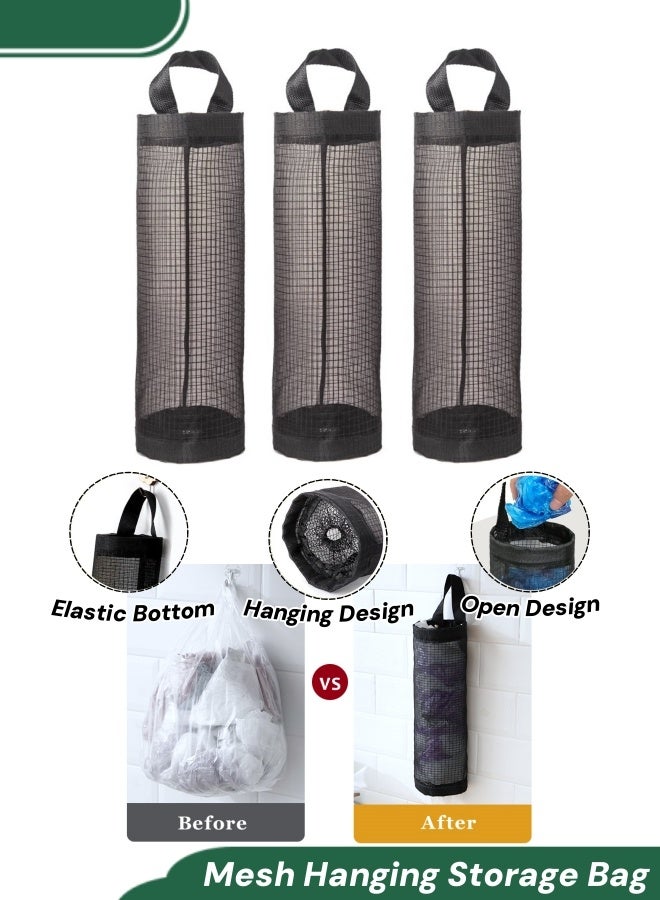 3 عبوات من حامل الأكياس البلاستيكية ، منظم تخزين لحقيبة البقالة الشبكية ، موزع أكياس القمامة المعلقة ، موزع حقيبة تسوق كبيرة ، جامع للتثبيت على الحائط ، حاويات جيب البقالة لإعادة التدوير للمنزل والمطب - Image 1