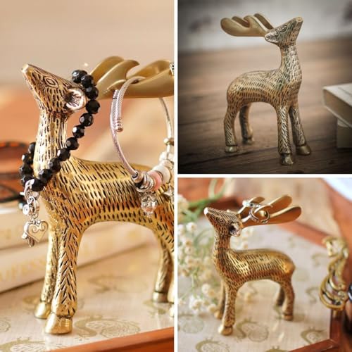 BEHOMA Antique Golden Aluminium Christmas Reindeer Figurine Statue 1 Pcs | Reindeer Showpiece for Tabletop, Bookshelf, Desktop, Cabinets, Valentine's Day (Jewellery not Included) - Image 3