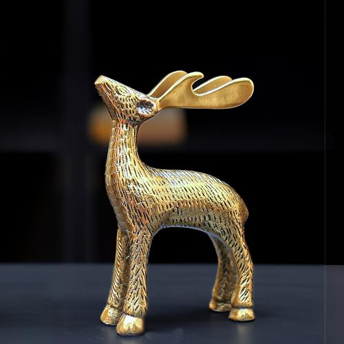 BEHOMA Antique Golden Aluminium Christmas Reindeer Figurine Statue 1 Pcs | Reindeer Showpiece for Tabletop, Bookshelf, Desktop, Cabinets, Valentine's Day (Jewellery not Included) - Image 1