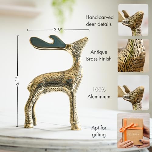 BEHOMA Antique Golden Aluminium Christmas Reindeer Figurine Statue 1 Pcs | Reindeer Showpiece for Tabletop, Bookshelf, Desktop, Cabinets, Valentine's Day (Jewellery not Included) - Image 5