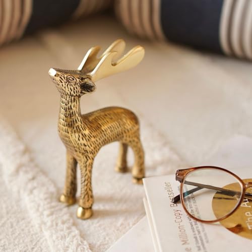 BEHOMA Antique Golden Aluminium Christmas Reindeer Figurine Statue 1 Pcs | Reindeer Showpiece for Tabletop, Bookshelf, Desktop, Cabinets, Valentine's Day (Jewellery not Included) - Image 2