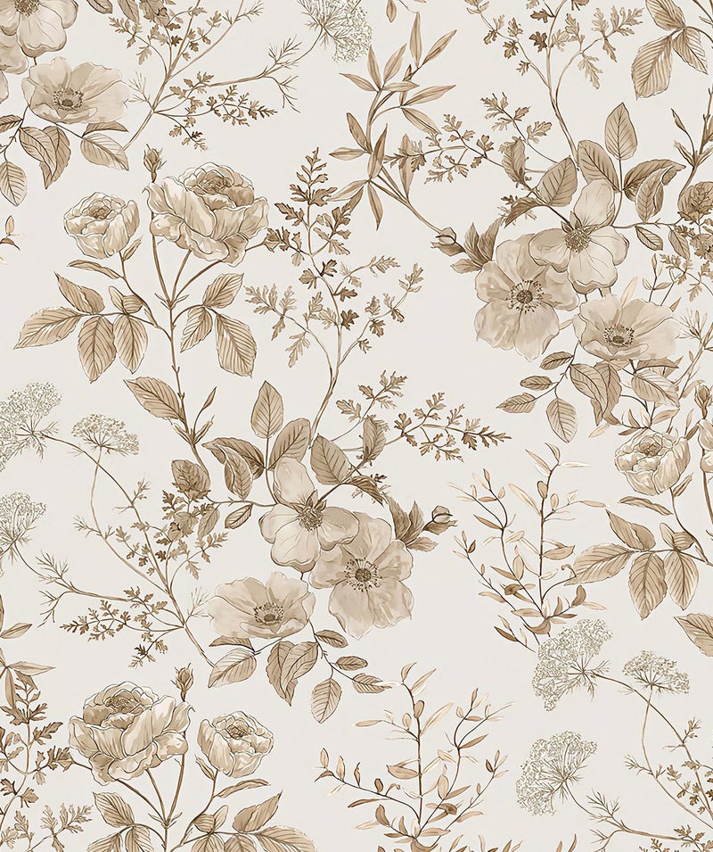Erfoni 16.9" x197" Beige Floral Peel and Stick Wallpaper Boho Floral Leaf Contact Paper Boho Self Adhesive Wall Paper Flower DIY Removable Decoration Wallpaper for Livingroom Accent Wall Covering - Image 1
