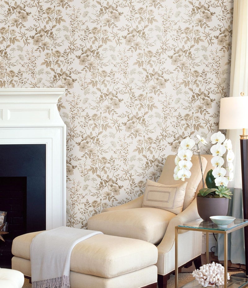 Erfoni 16.9" x197" Beige Floral Peel and Stick Wallpaper Boho Floral Leaf Contact Paper Boho Self Adhesive Wall Paper Flower DIY Removable Decoration Wallpaper for Livingroom Accent Wall Covering - Image 3