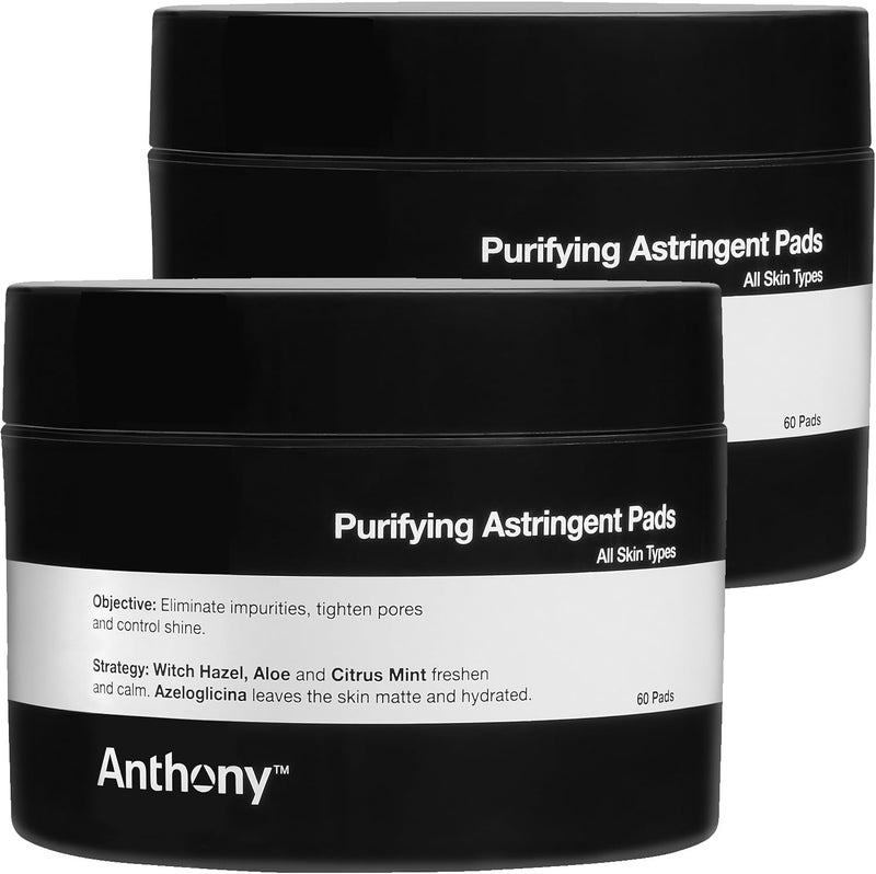 Anthony Witch Hazel Pads Pore Cleaner 60 Count 2Pack Purifying Astringent Cleansing Toner Pads  Aloe Vera and Citrus Mint Eliminate Impurities Minimize Pores and Control Shine