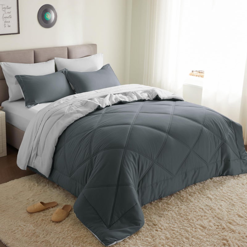 Joiedomi Queen Comforter Set with Sheets Dark Grey, 7 Pieces Queen Bed Set with 1 Down Alternative Comforter, 1 Flat Sheet, 1 Fitted Sheet, 2 Pillowcases and 2 Pillow Shams, Bed in a Bag All Seasons - Image 1