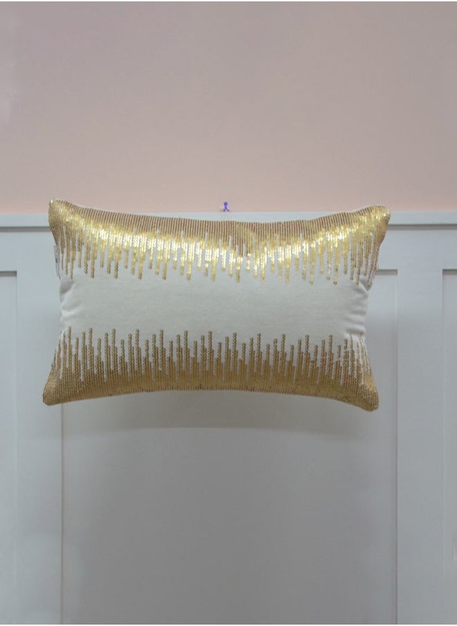 DANUBE HOME Gleam Cotton Velvet Cushion Decorative Sofa Throw Pillow Covers Luxury Style Cushion Case Pillow With Sequence Work Off White 30X50Cm  - Image 1
