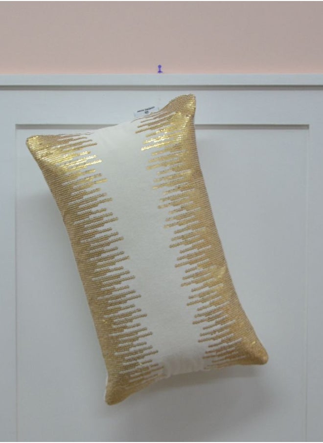 DANUBE HOME Gleam Cotton Velvet Cushion Decorative Sofa Throw Pillow Covers Luxury Style Cushion Case Pillow With Sequence Work Off White 30X50Cm  - Image 2