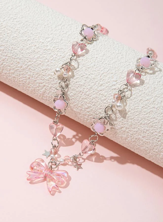 Take Two  Girls Multi-Color Bow and Heart Charm Chocker Necklace for Women | Best Price UAE