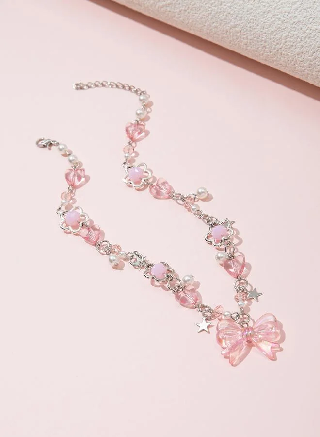 Take Two  Girls Multi-Color Bow and Heart Charm Chocker Necklace for Women | Best Price UAE