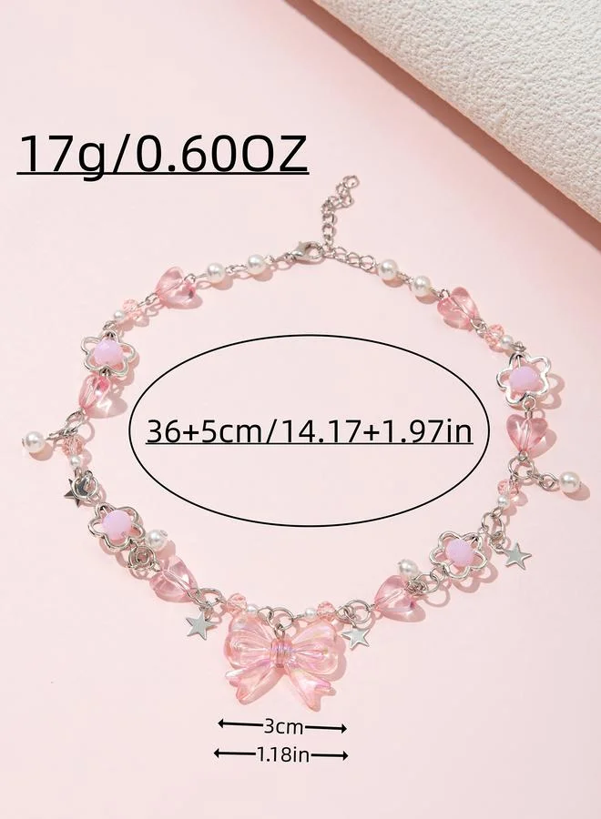 Take Two  Girls Multi-Color Bow and Heart Charm Chocker Necklace for Women | Best Price UAE