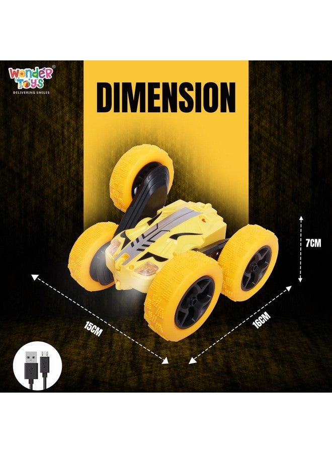 Wonder Double Flip Remote Control Stunt Car for Kids, 4 Wheel Drive Drift High Speed Off Road Double Sided Rotating Vehicles 360°Flips Hobby Car Best Gifts (Yellow) - Image 5