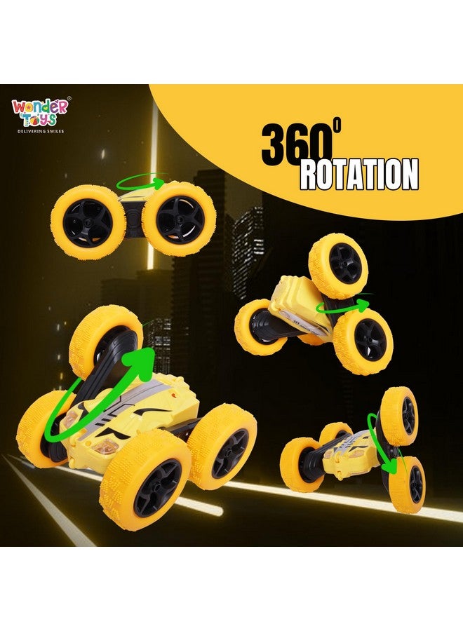 Wonder Double Flip Remote Control Stunt Car for Kids, 4 Wheel Drive Drift High Speed Off Road Double Sided Rotating Vehicles 360°Flips Hobby Car Best Gifts (Yellow) - Image 2